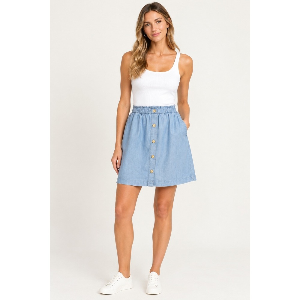 Loft Outlet Chambray Skirt, Size Petite Large, Light Blue Lyocell Pockets NEW